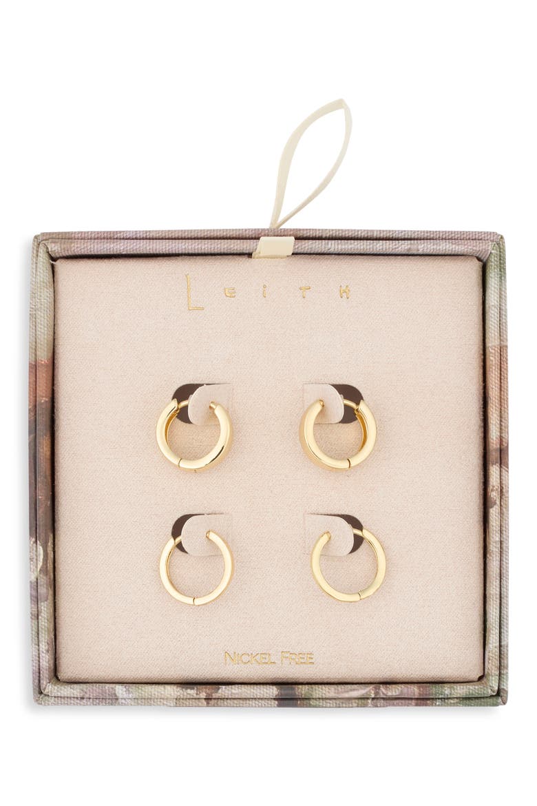 Set of 2 Huggie Hoop Earrings, Main, color, GOLD