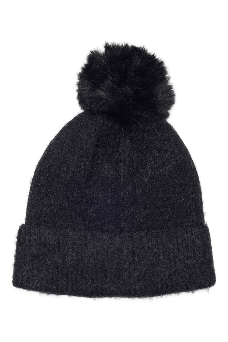 Studded Rib Pom Beanie, Alternate, color, BLACK