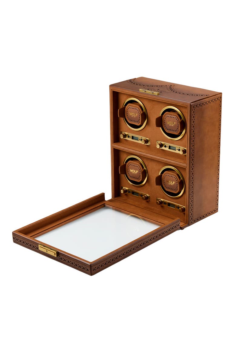 Brogue 4 Piece Watch Winder, Alternate, color, Burnished Brown