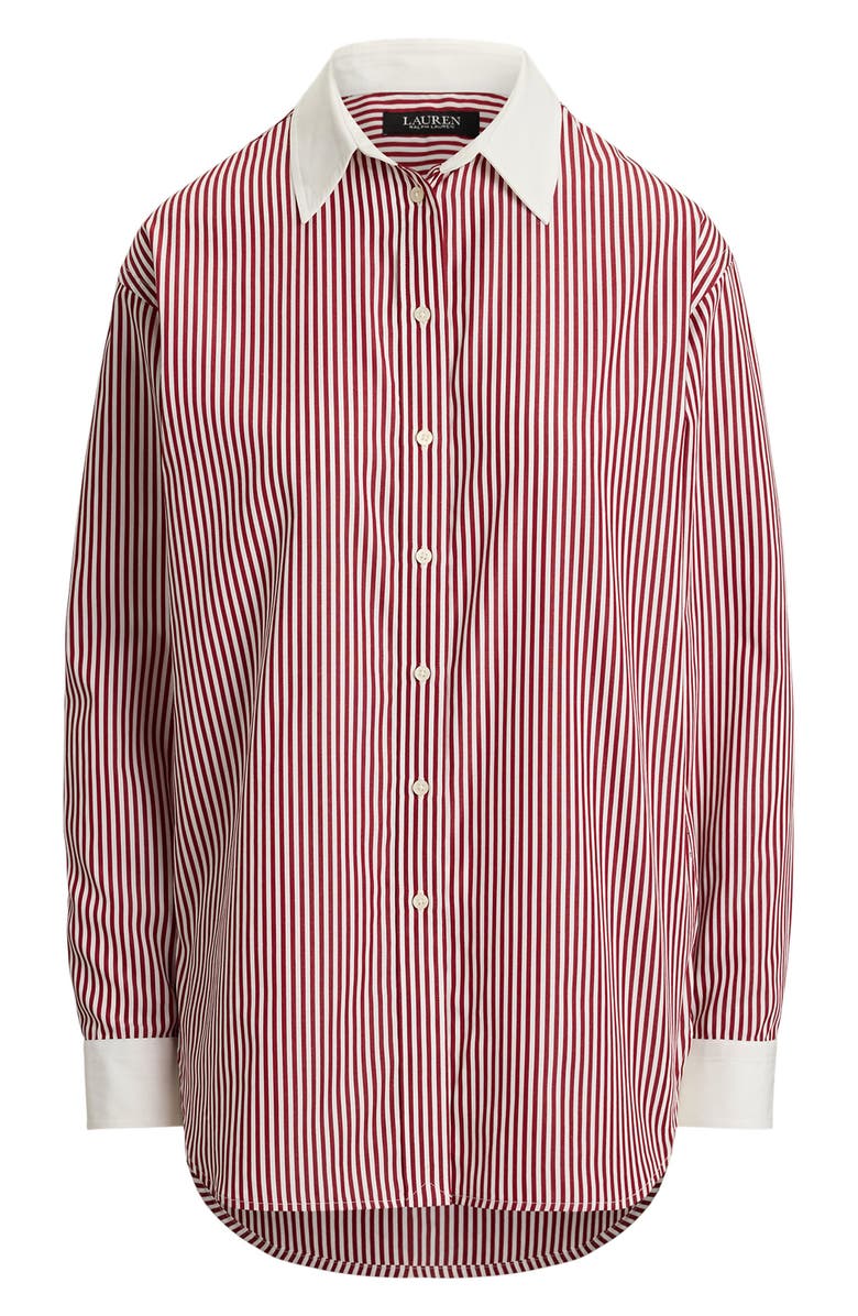 Lauren Ralph Lauren Stripe Long Sleeve Button-Up Shirt, Alternate, color, Burgundy/ White Multi