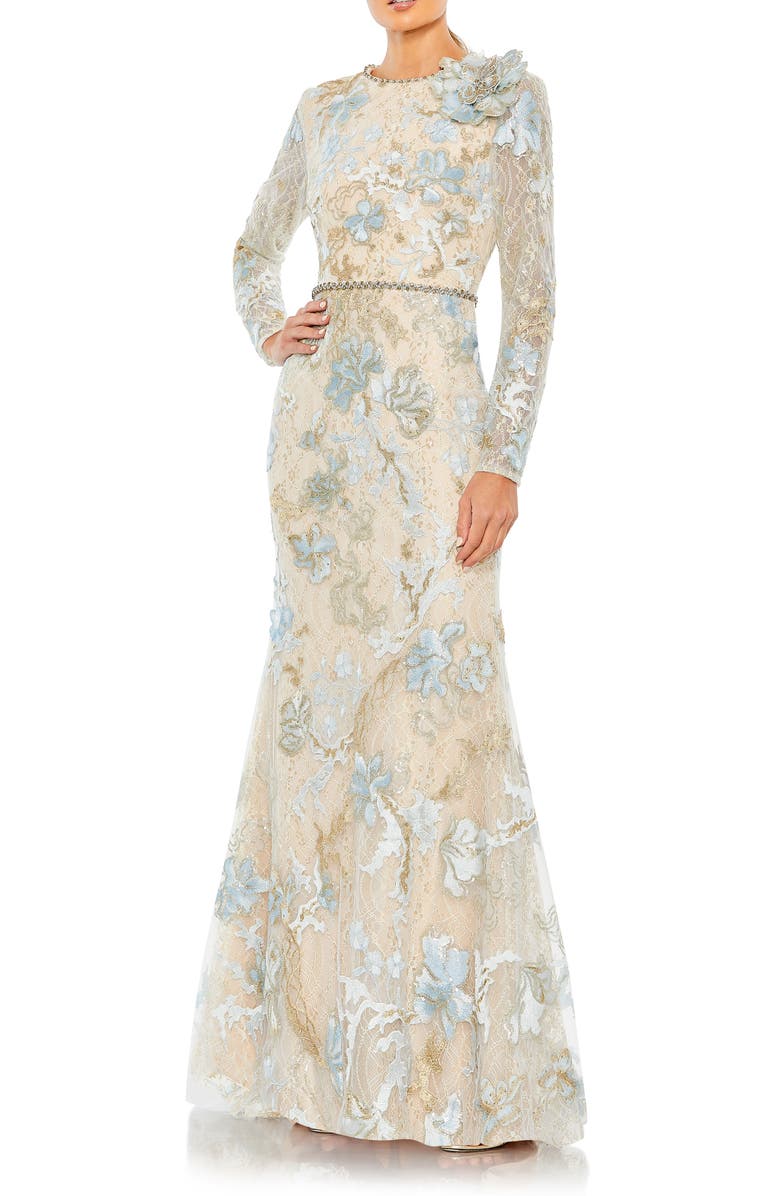 Mac Duggal Long Sleeve Embellished Lace Trumpet Gown, Main, color, 