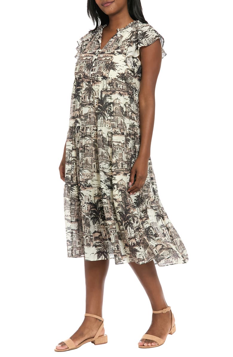 London Times Flutter Sleeve Babydoll Dress, Alternate, color, Sand/ Black