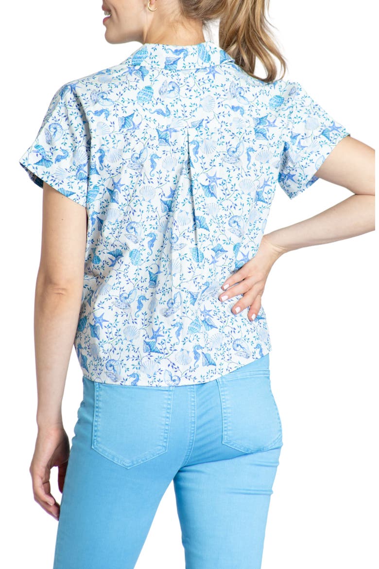 Floral Tie Front Cotton Camp Shirt, Alternate, color, LIGHT BLUE