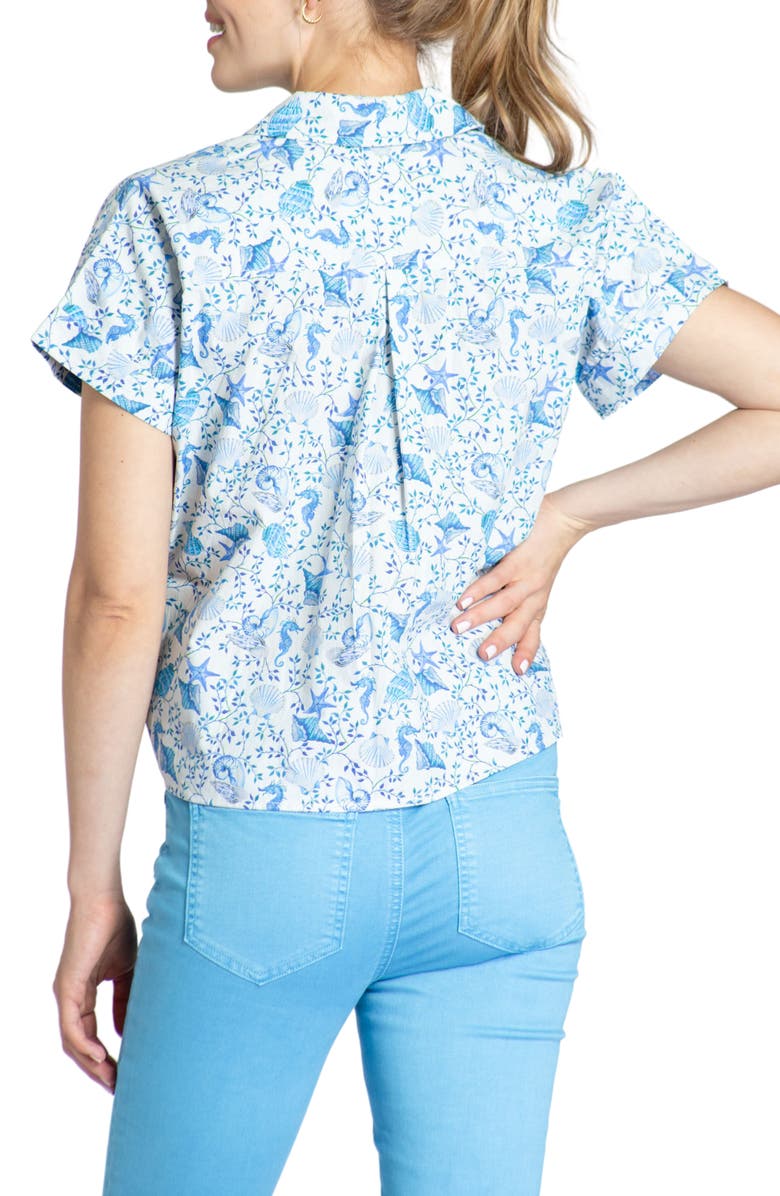 APNY Floral Tie Front Cotton Camp Shirt, Alternate, color, Light Blue