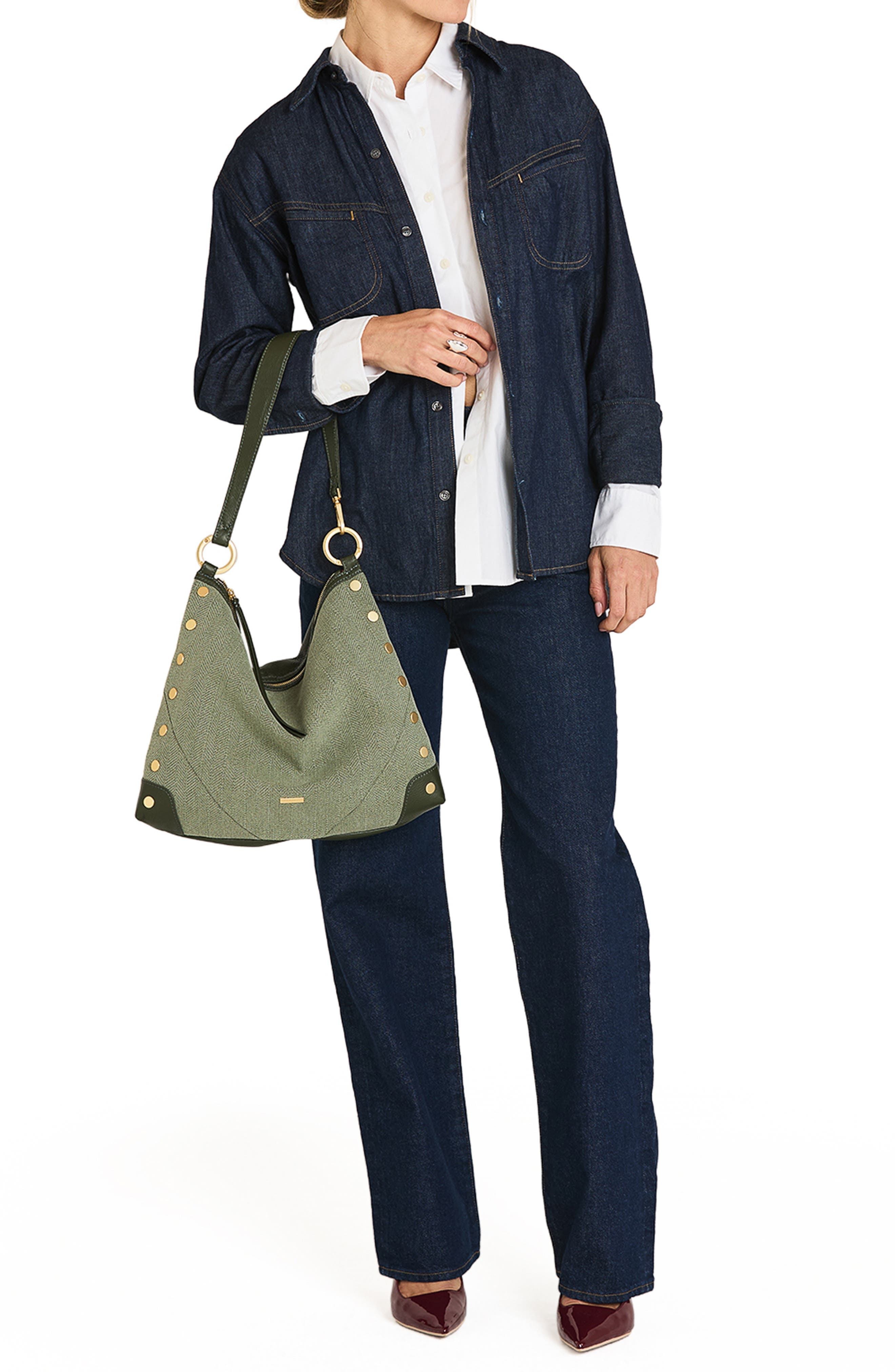 Kyle Large Leather Trim Shoulder Bag, Alternate, color, TWIN CREST/ BRUSHED GOLD