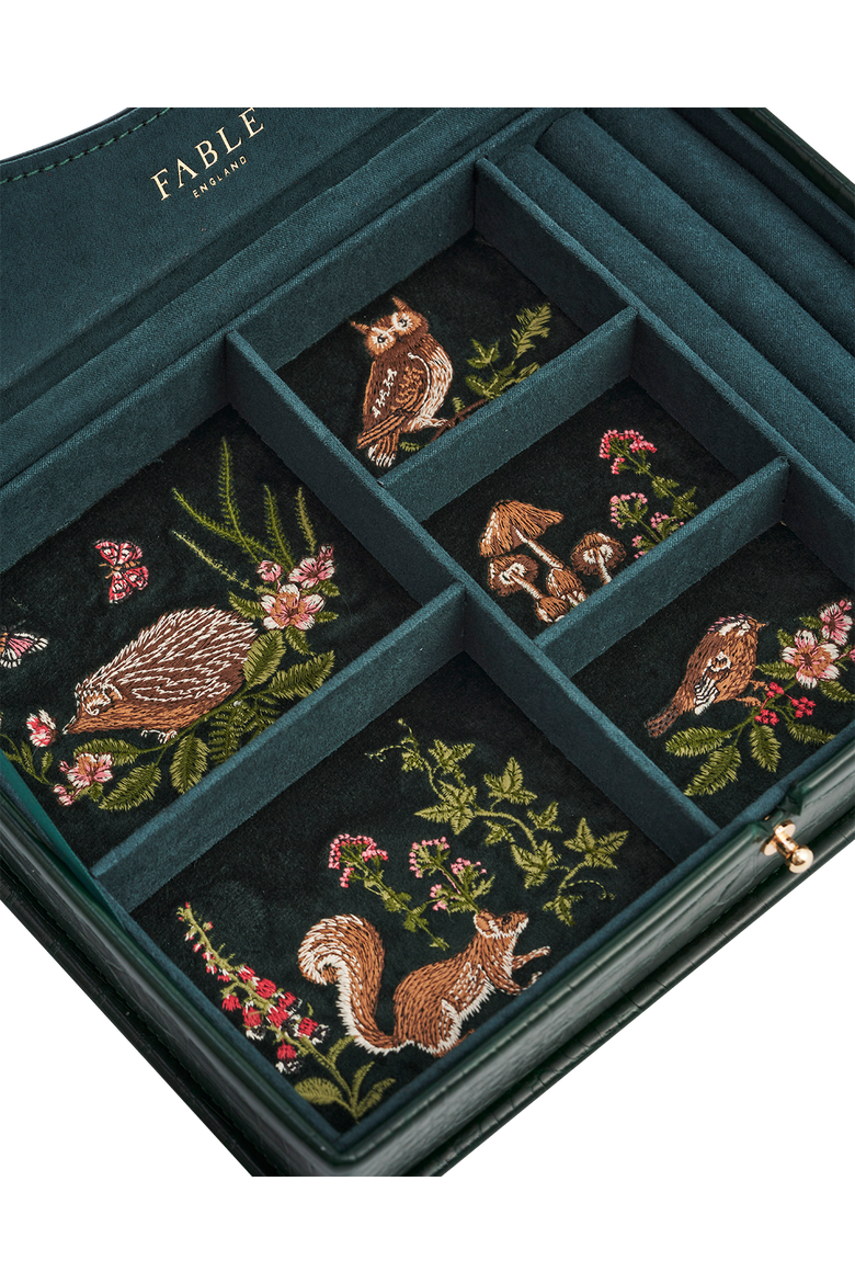 Meadow Scene Croc Embroidered Large Jewelry Box, Alternate, color, Dark Green