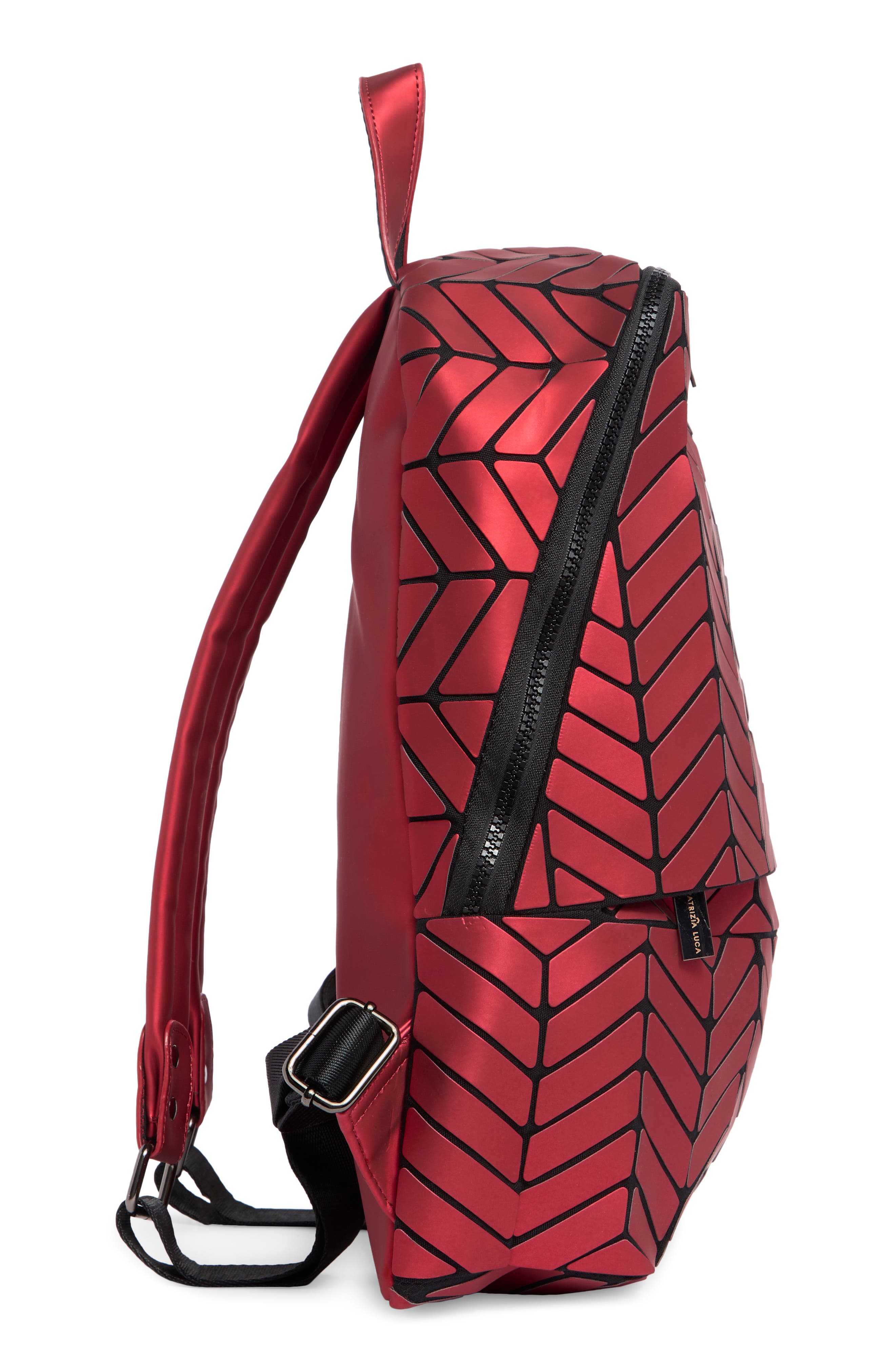 Chevron Faux Leather Backpack, Alternate, color, MATTE RED
