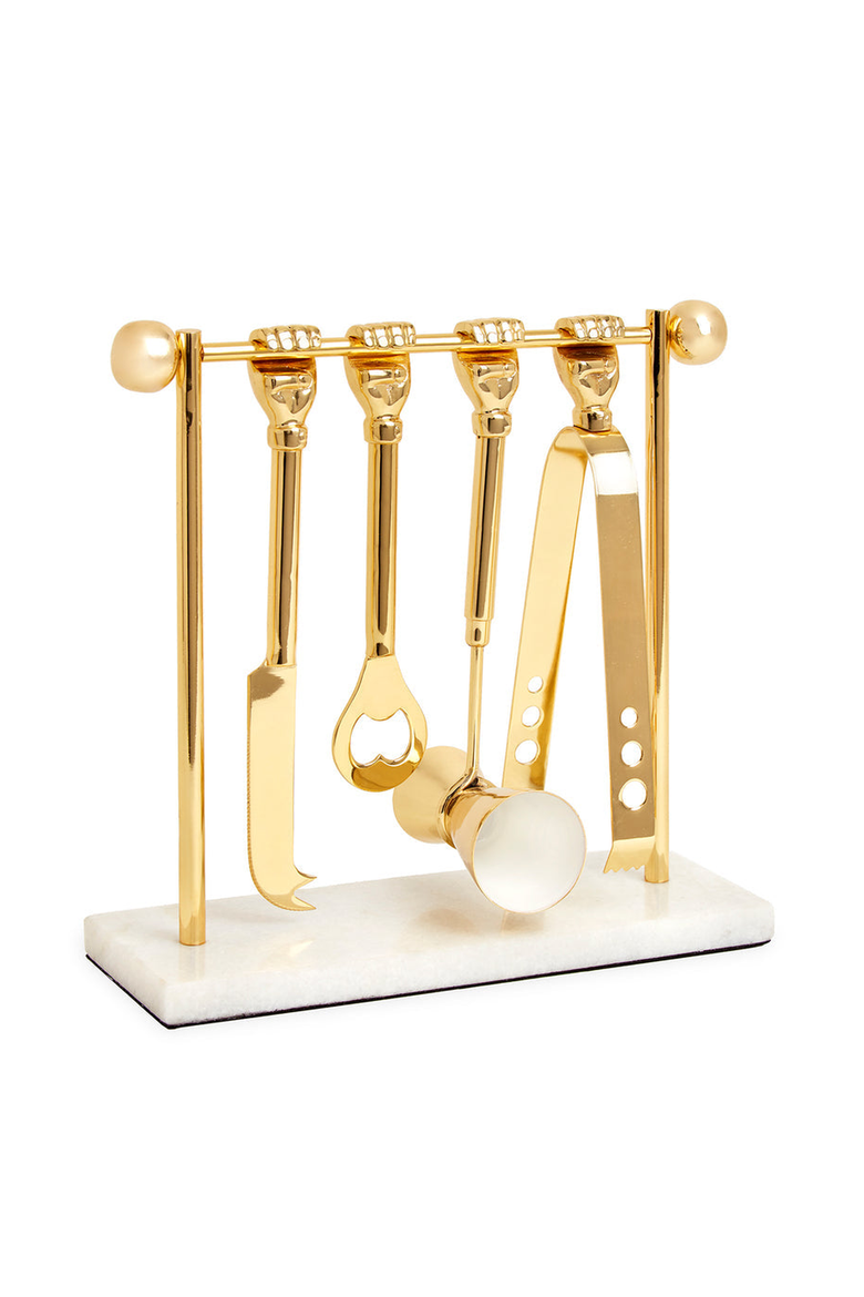 Barbell Barware Set, Main, color, Gold