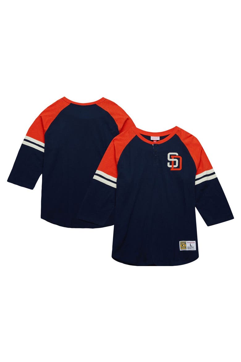 Men's Mitchell & Ness Navy San Diego Padres Cooperstown Collection Legendary Raglan Slub Henley 3/4-Sleeve T-Shirt, Main, color, Navy
