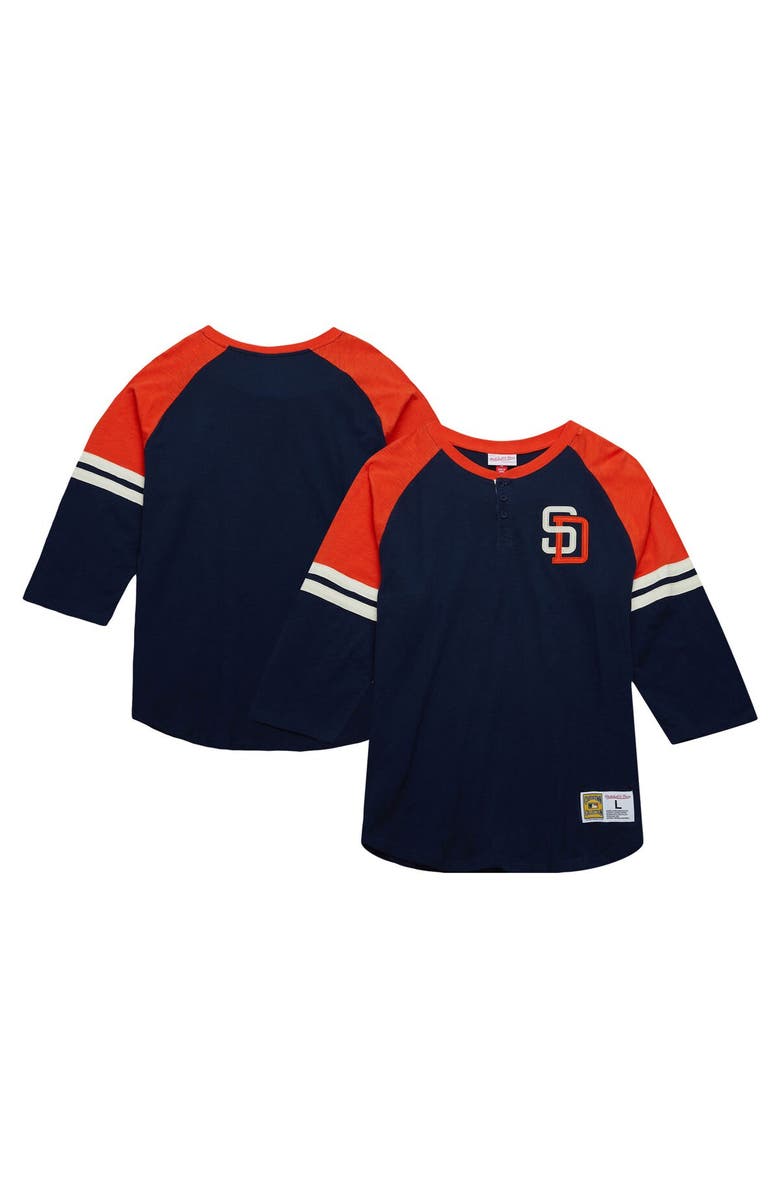 Mitchell & Ness Men's Mitchell & Ness Navy San Diego Padres Cooperstown Collection Legendary Raglan Slub Henley 3/4-Sleeve T-Shirt, Main, color, 