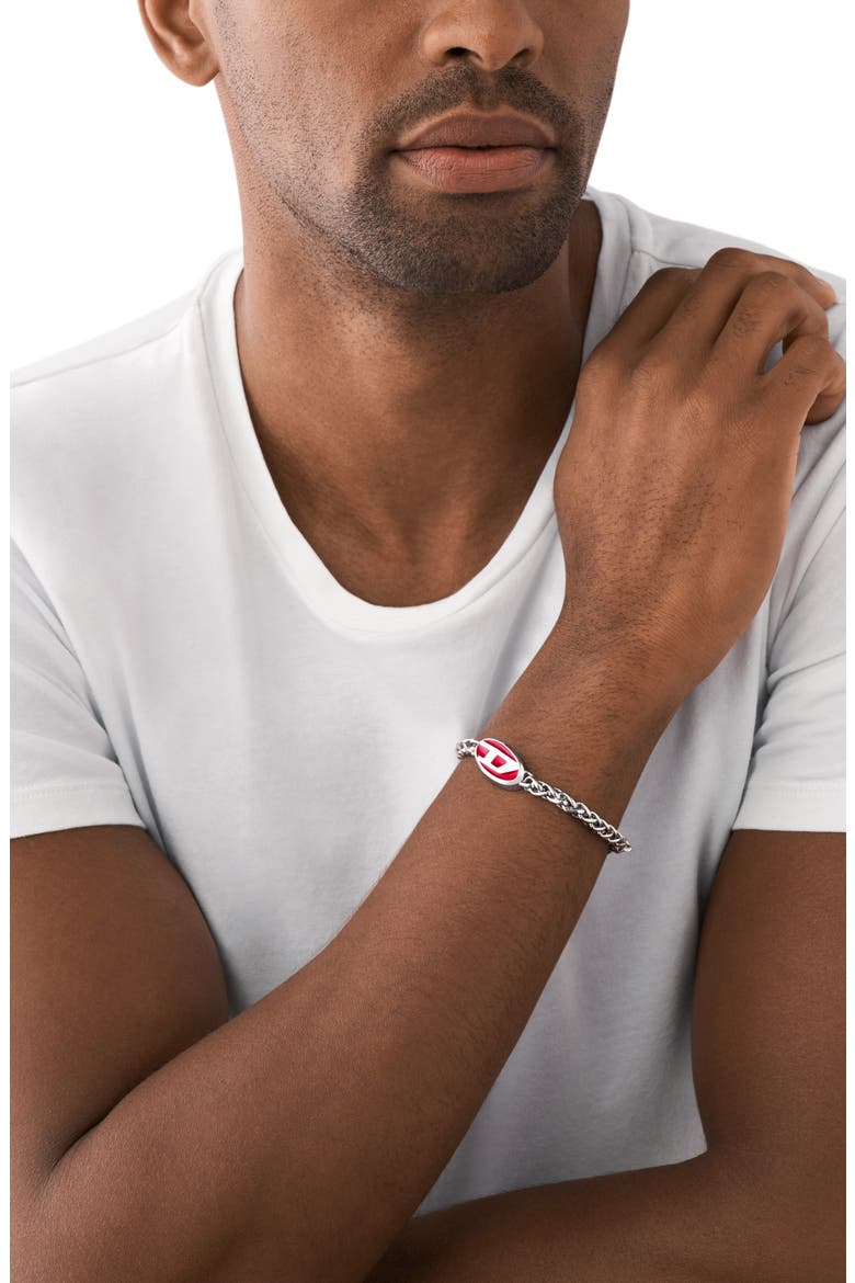 Oval D Enamel Chain Bracelet, Alternate, color, SILVER/ RED