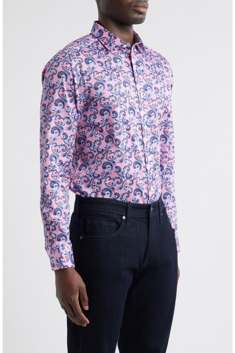 Paisley Print Cotton Button-Up Shirt, Alternate, color, PINK