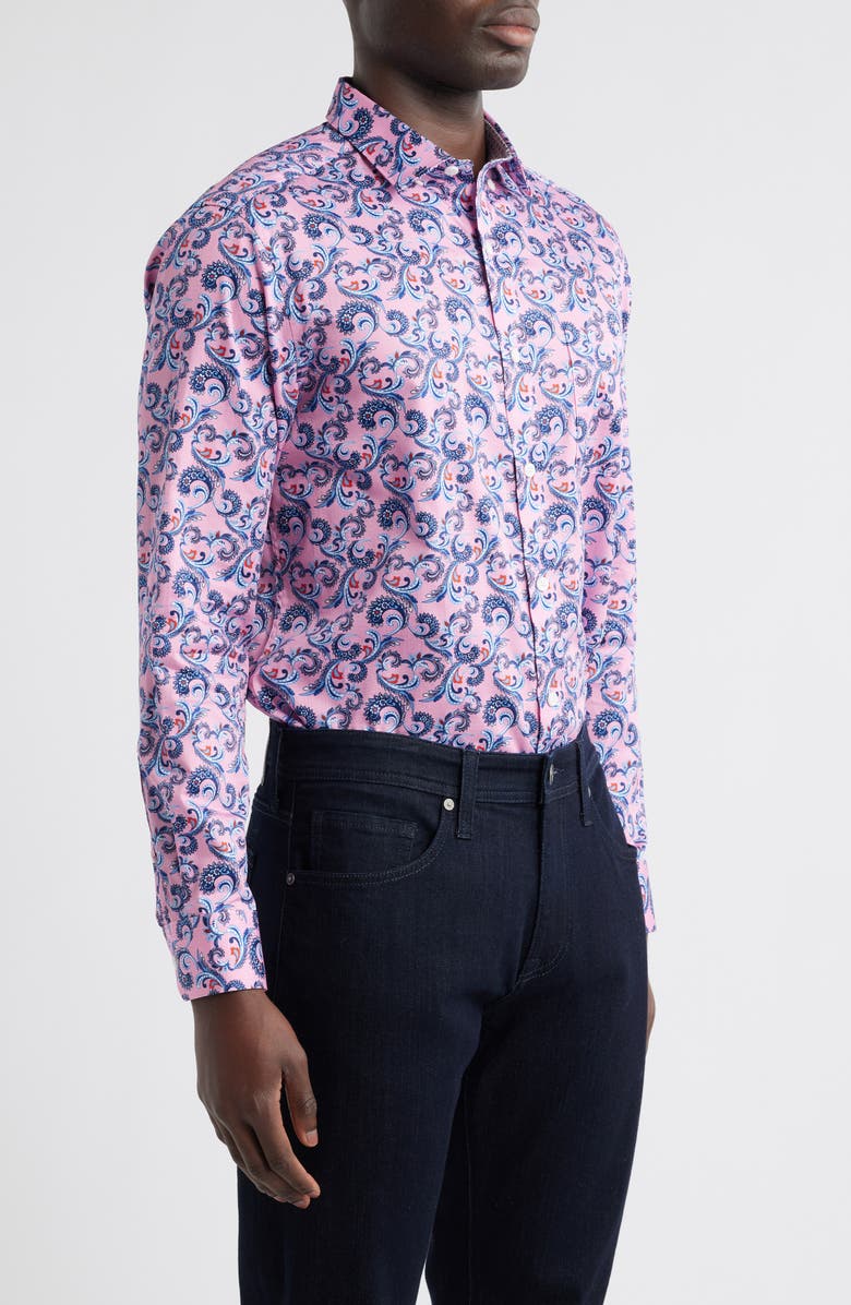 Johnston & Murphy Paisley Print Cotton Button-Up Shirt, Alternate, color, Pink