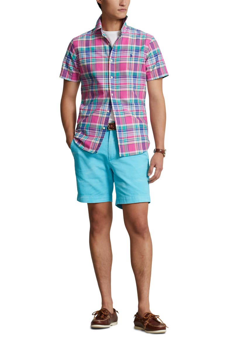 Classic Fit Plaid Short Sleeve Button-Down Oxford Shirt, Alternate, color, MULTI