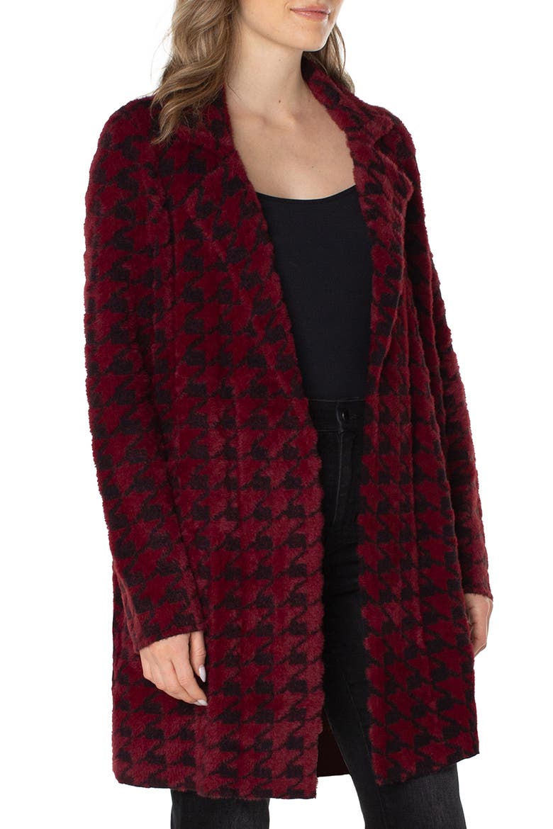 Houndstooth Open Front Sweater Coat, Alternate, color, BURGUNDY AND BLACK HOUNDSTOOTH