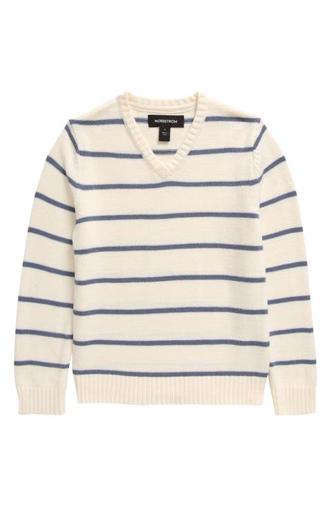 Kids' Stripe Cotton Blend V-Neck Sweater (Toddler, Little Kid & Big Kid)