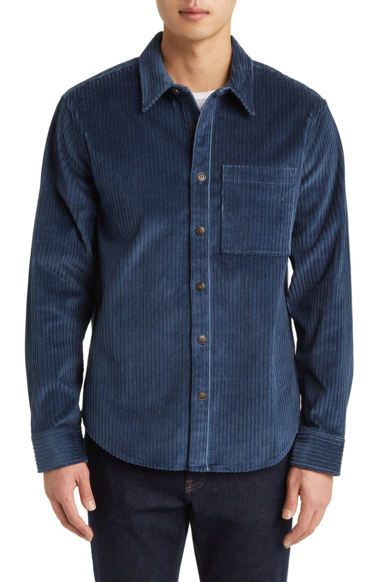 Easy Stretch Corduroy Button-Up Shirt, Alternate, color, WARM MIDNIGHT