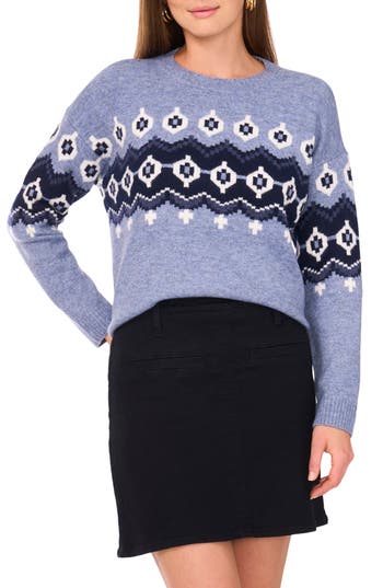 Vince Camuto Fair Isle Crewneck Sweater In Blue
