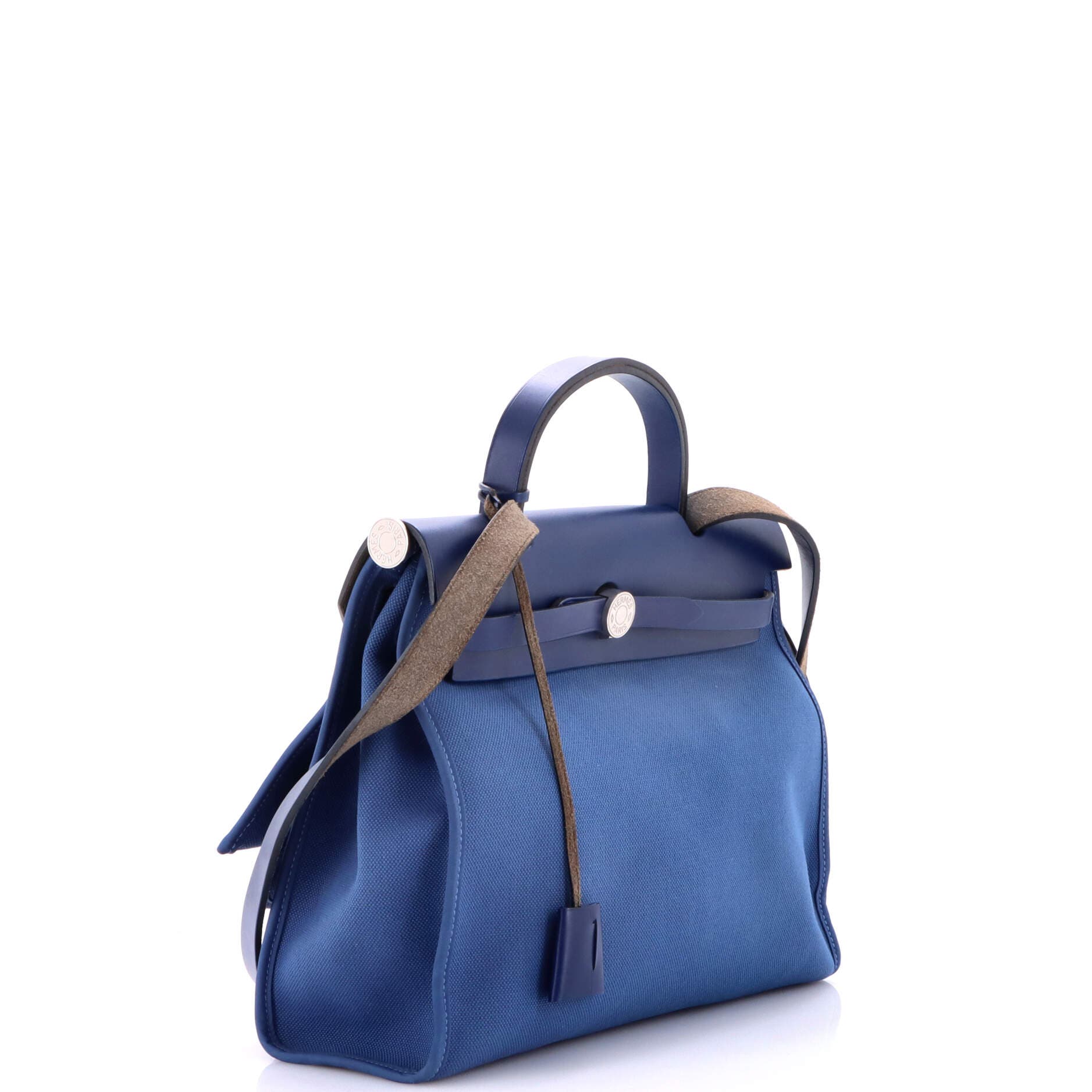 Pre-Owned Hermes Herbag Zip Leather and Toile 31, Alternate, color, Bleu Brighton