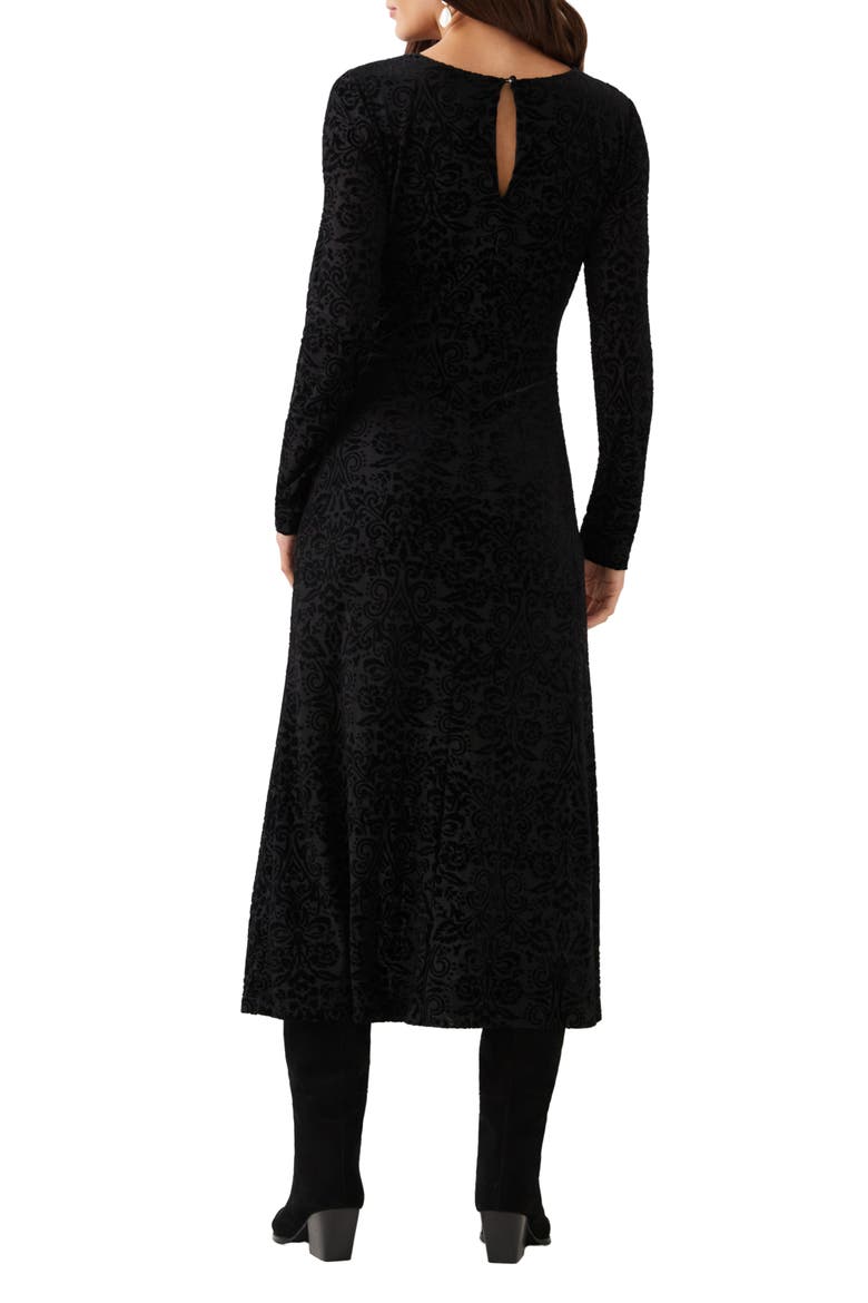 Velvet Burnout Midi Dress, Alternate, color, BLACK