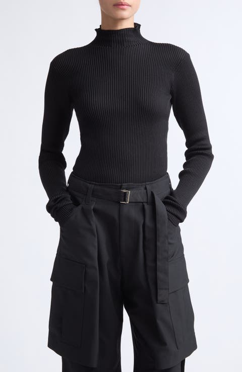 Silk Rib Turtleneck Sweater