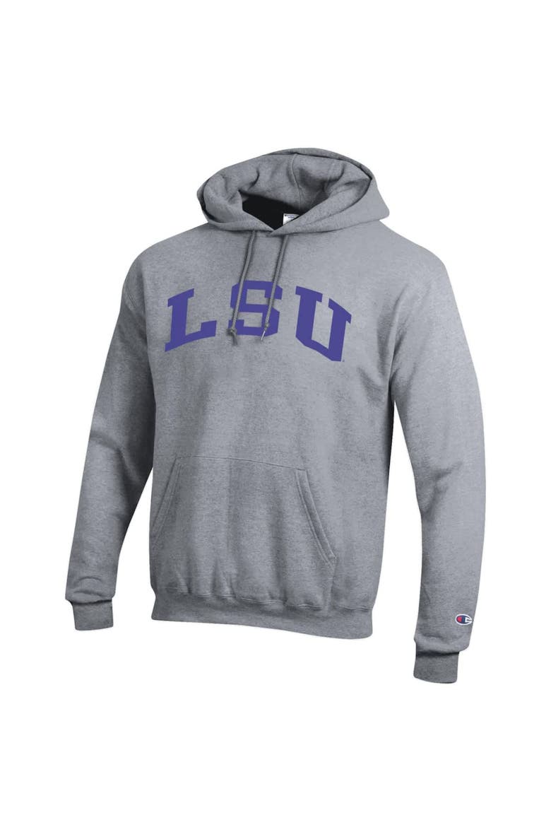 Men's Champion  Heather Gray LSU Tigers Basic Arch Fleece Pullover Hoodie, Alternate, color, Heather Gray