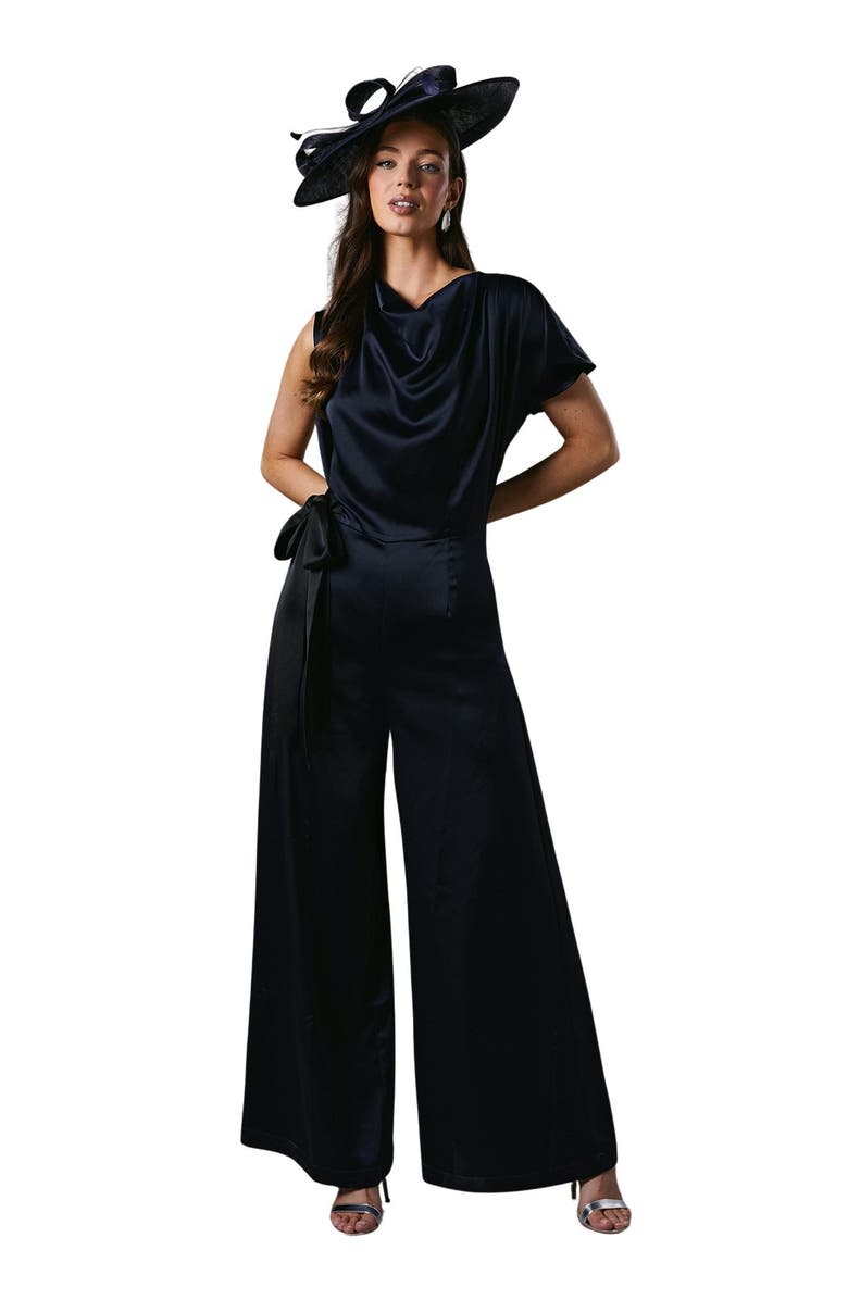 Coast Tie Side Satin Drape Wide Leg Jumpsuit, Main, color, Navy