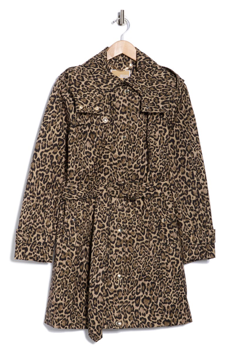 Michael Kors Water Resistant Belted Trench Coat, Alternate, color, Leopard