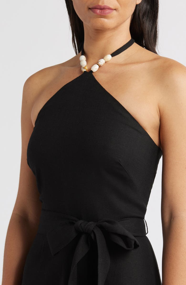 Eliza J Halter Bead Strap Midi Dress, Alternate, color, Black Natura