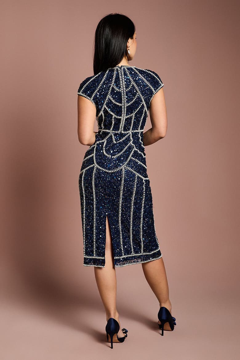 Petite Embellished Midi Dress, Alternate, color, Navy