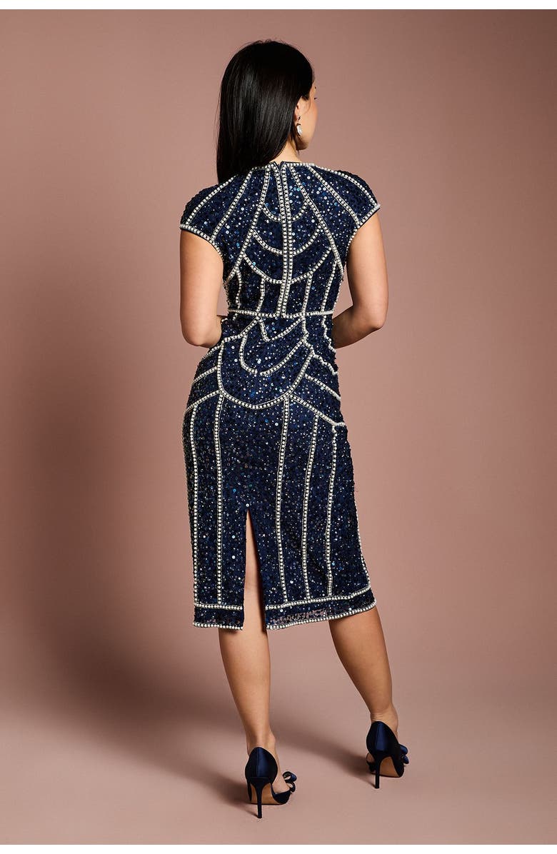 Coast Petite Embellished Midi Dress, Alternate, color, Navy