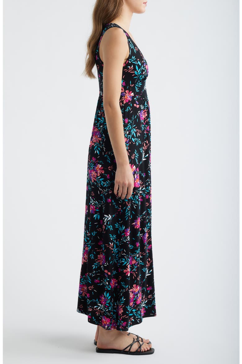 Floral Sleeveless Jersey Maxi Dress, Alternate, color, BLACK/ FUCHSIA