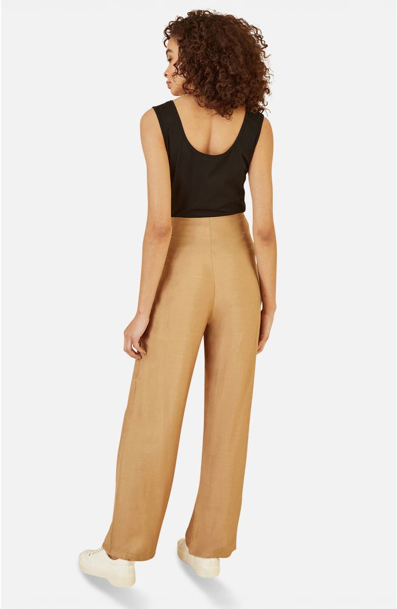 Yumi Buckle Detail Wide Leg Pants, Alternate, color, Brown