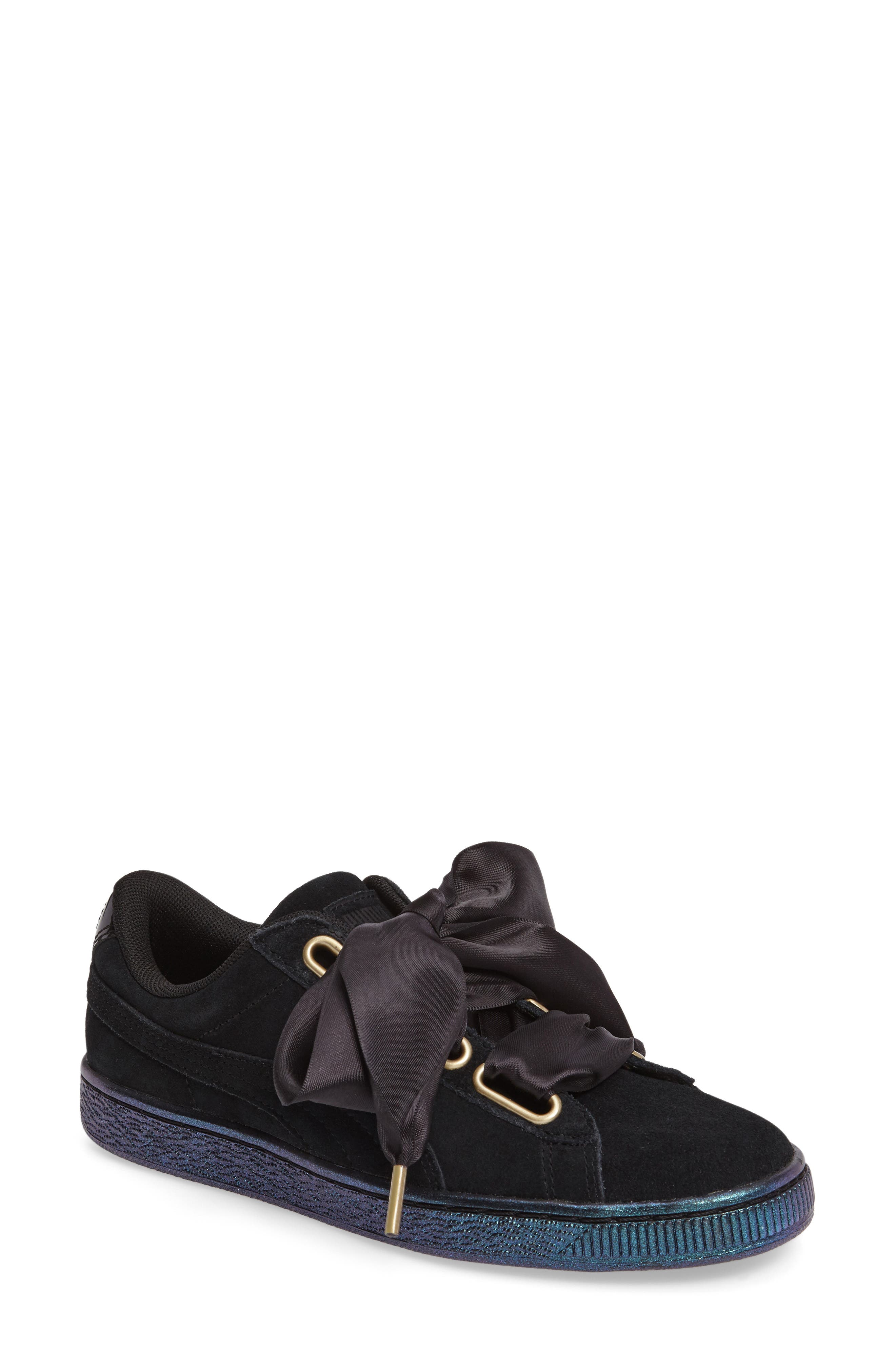 Suede - Heart Sneaker, Main, color, BLACK/ BLACK