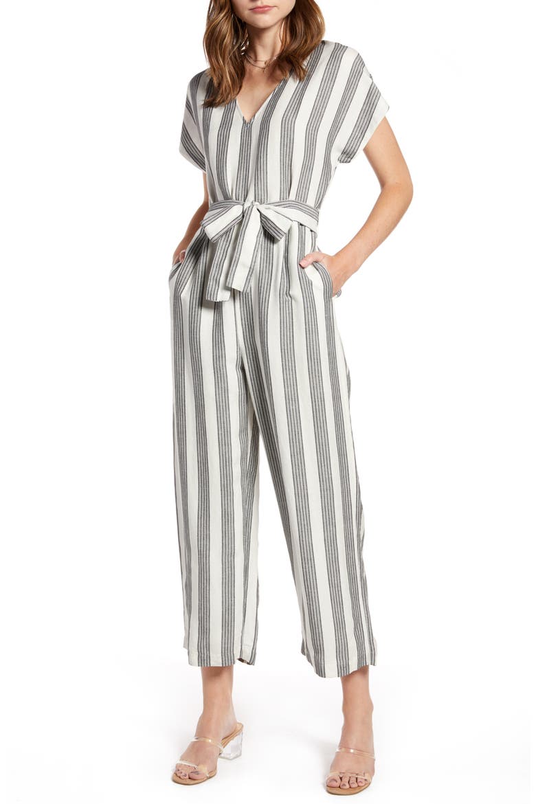Angela Stripe Short Sleeve Jumpsuit, Main, color, CYPRESS STRIPE