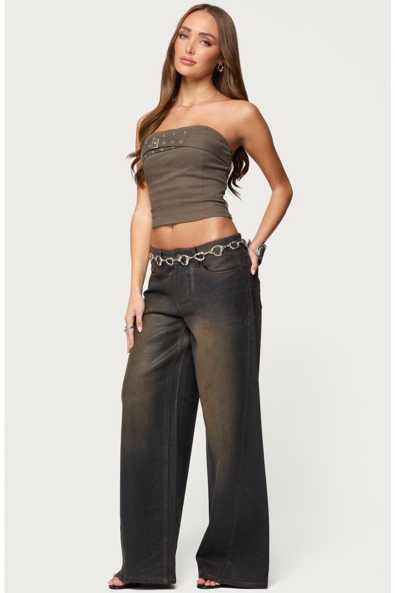 Nadiya Belted Strapless Cotton Twill Top, Alternate, color, OLIVE