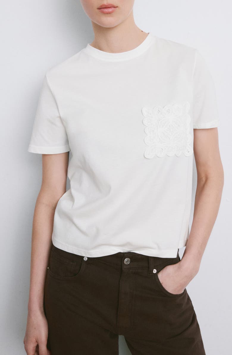 MANGO Embroidered Cotton T-Shirt, Main, color, Off White