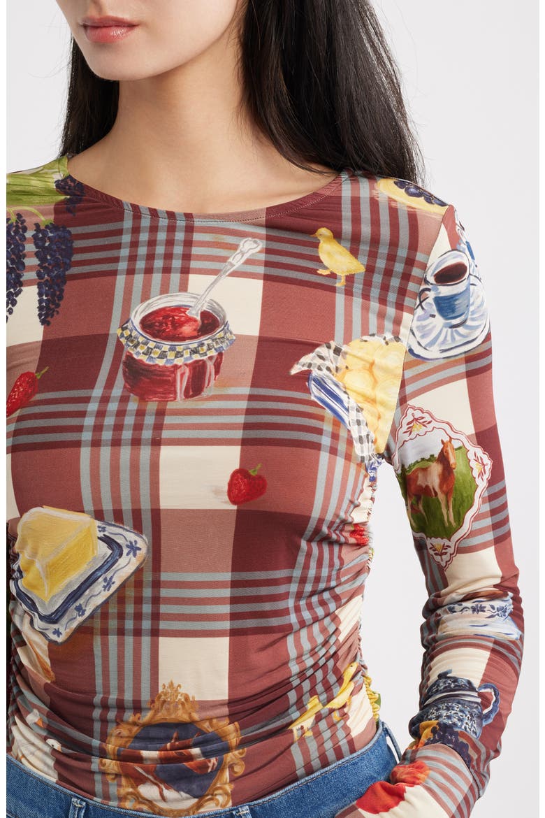 Country Table Tartan Ruched Top, Alternate, color, BROWN