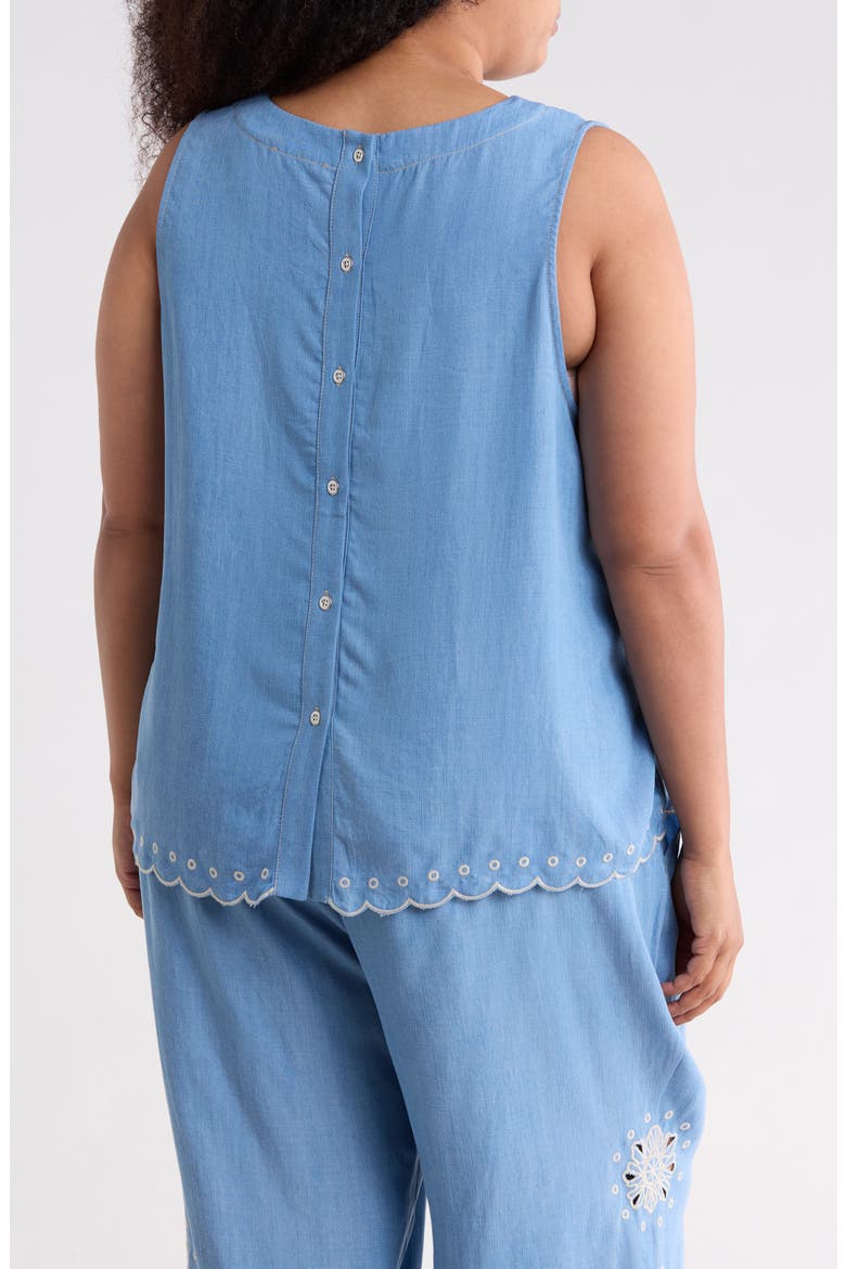 Embroidered Eyelet Hem Chambray Shell, Alternate, color, WASHED DENIM/ CREAM