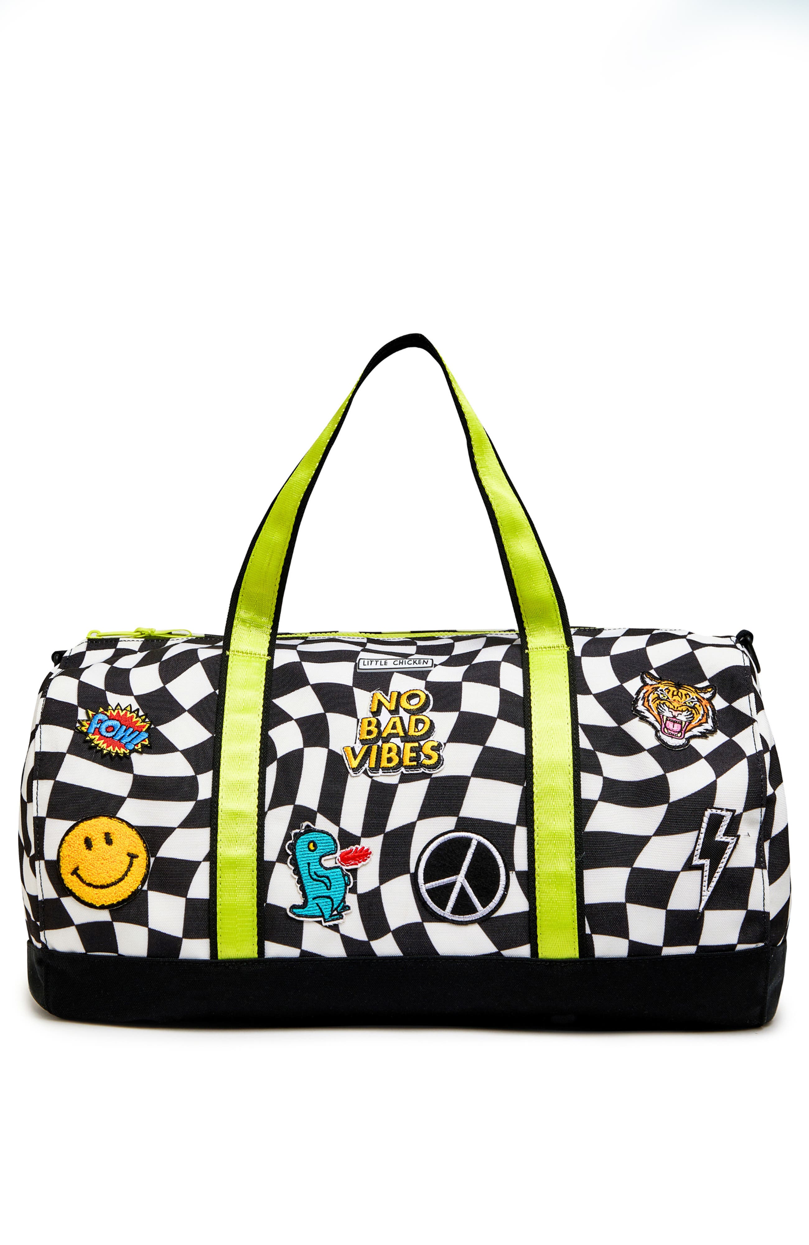 Little Chicken Kids' Travel Duffle Bag with Patches, Main, color, Black And White