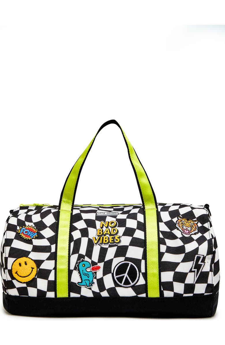 Little Chicken Kids' Travel Duffle Bag with Patches, Main, color, Black And White