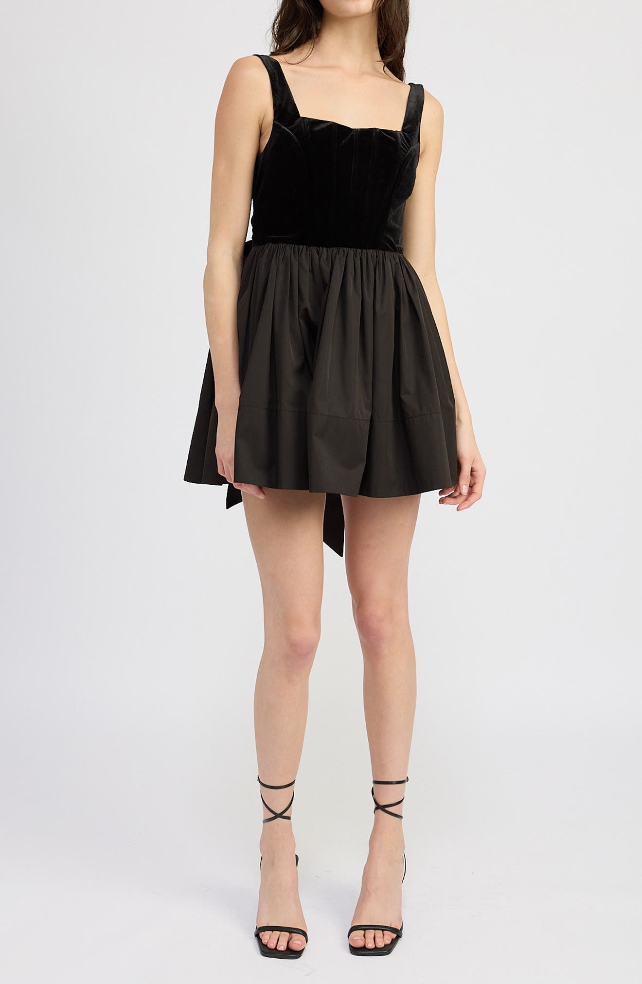 En Saison Mckenna Velvet & Poplin Minidress in Black 