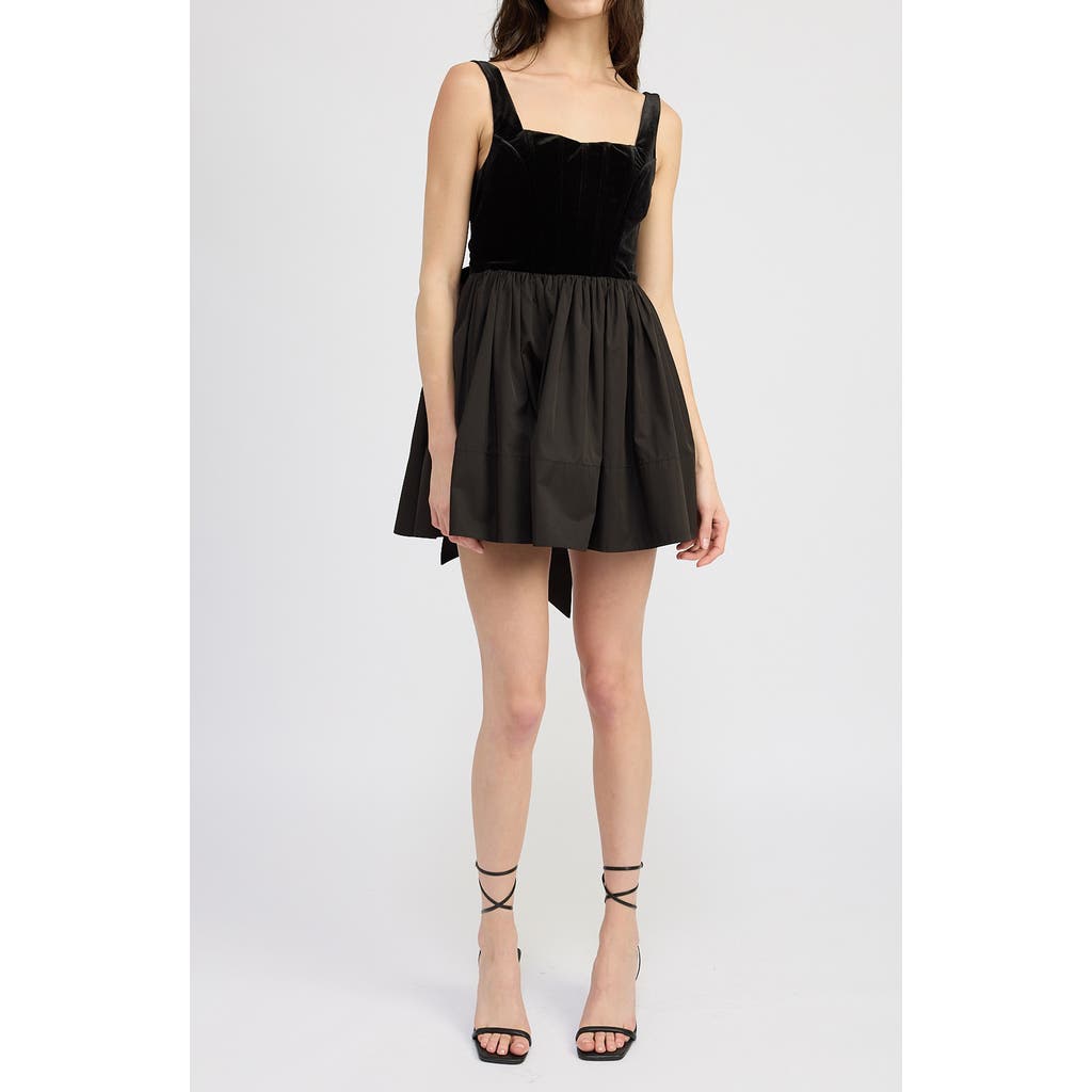En Saison Mckenna Velvet & Poplin Minidress in Black