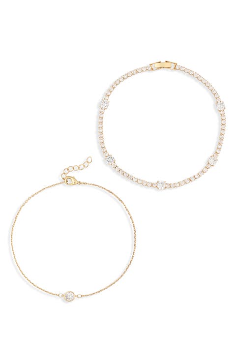 Set of 2 Cubic Zirconia Anklets