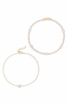 Set of 2 Cubic Zirconia Anklets