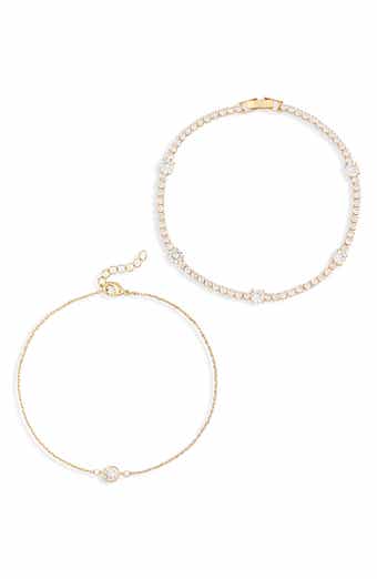 Set of 2 Cubic Zirconia Anklets