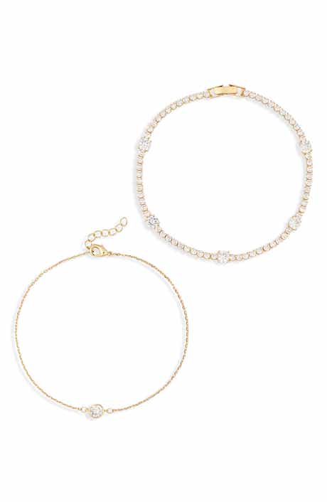 Set of 2 Cubic Zirconia Anklets