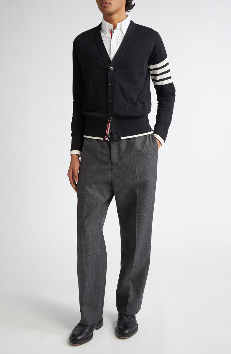Thom Browne Virgin Wool Cardigan, Alternate, color, Black