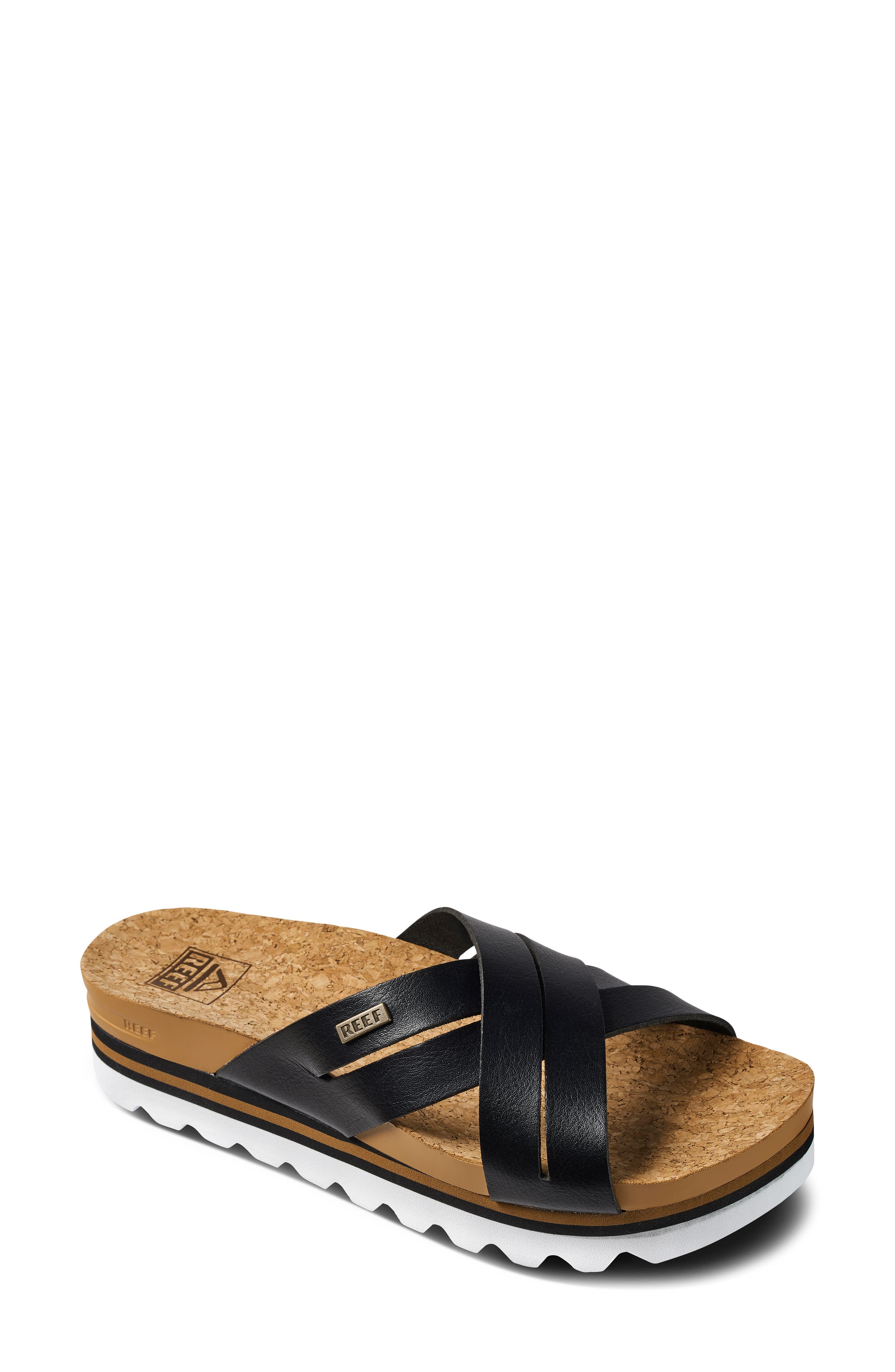 Reef Cushion Bloom Hi Slide Sandal, Main, color, Black/ Tan