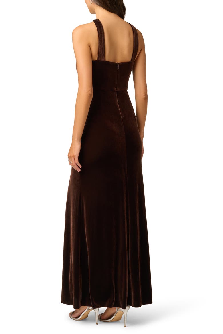 Velvet Keyhole Halter Mermaid Gown, Alternate, color, DARK BROWN